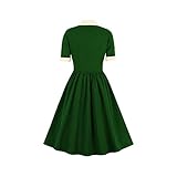 Vintage Women 1940s Bow Tie Neck Dress Retro 40s 50s Button Up Business Work A-line Cocktail Dresses Green L