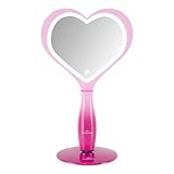 Impressions Vanity Barbie LED Handheld Makeup Mirror with Standing Base, Portable Travel Hand Held Mirror with Heart Shaped Lighting, Adjustable Brightness, Magnetic Ball Stand