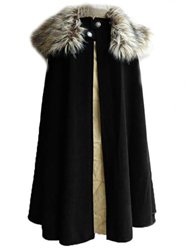 MSOrient Mens Viking Fur Shoulder Cape Brown With Fur Cloak Medieval King Cape Costume Halloween LARP Cosplay (XL, Black)