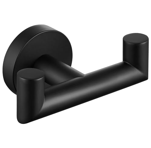 Angle Simple Double Towel Hook, Stainless Steel Bathroom Hand Towel Holder, Coat Hook for Wall, Matte Black