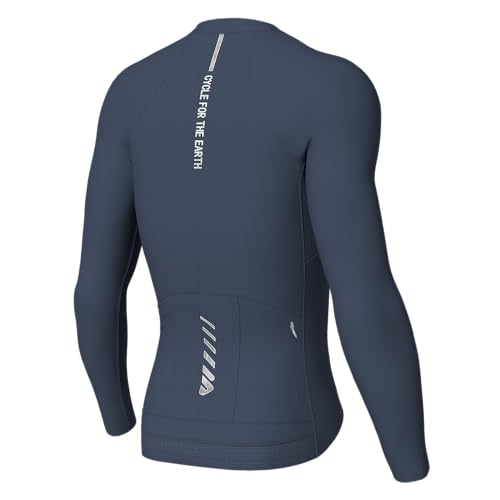 Lo.gas Mens Cycling Jersey Long Sleeve with 3+1 Rear Pockects Moisture Wicking UPF 50+ Full Zip Riding Bike Shirts,Grey Blue M