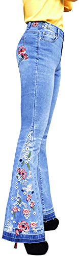 Bell Bottom Jeans for Women Flared Floral Embroidered Jean Wide Leg Denim Pants Size 12 Blue