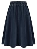 KANCY KOLE Women Jean Skirt Midi Length Elastic Waist A-Line Denim Skirt for Summer Spring M Dark Blue