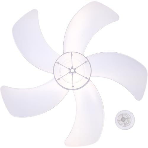 DOITOOL 16 Inch Fan Blade Replacement Universal Plastic Standing Fan Blades 5 Leaves with Nut Cover Table Fanner Leaves - Easy to Install
