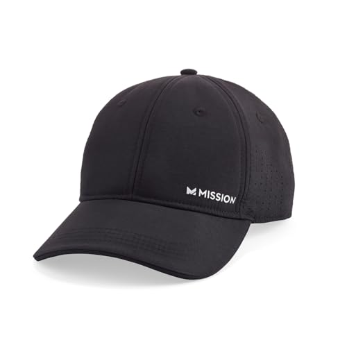 MISSION Cooling UPF Vented Performance Hat - Unisex One Size Cap for Workouts, Golf & Running - Sweat & Water Activated Technology - (Black)