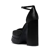 DREAM PAIRS Women’s High Chunky Platform Closed Toe Block Heels Square Toe Ankle Strap Dress Wedding Party Pumps Shoes Aurelia,Size 6,Black-Satin,SDPU2319W