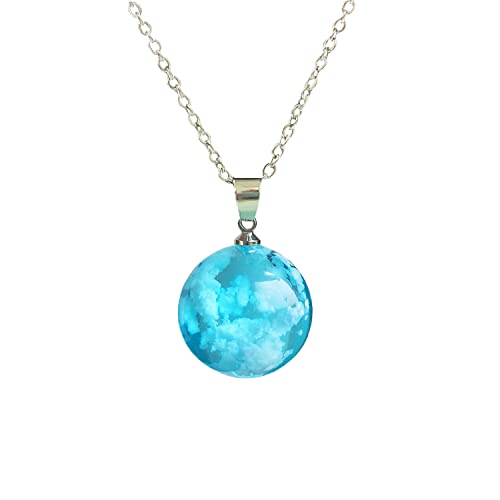 CXUEMH Transparent Luminous Necklace Crescent Moon Necklace Resin Necklace Blue Sky White Cloud and Flying Bird Necklace Jewelry for Women