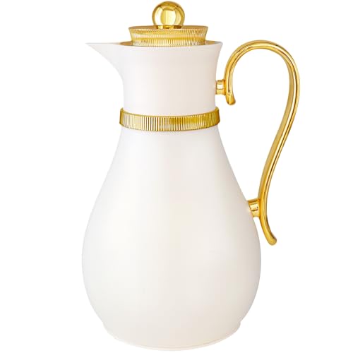 Insulated Thermal Coffee Carafe, 33 oz, Arabic-Style Coffee Pot,Insulated Thermos Flask for Coffee Hot Cold Drink Tea,Housewarming Ornaments (White)