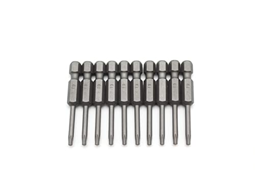 TEMO 10 Pieces T9 Torx Star Head Screwdriver Bit Set, S2 Steel 6 Point T-9 Reduced Round Shaft Screwdriver Insert Bits Hex Shank