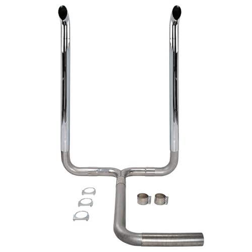 BIGREAT 4'' Inch Turbo Dual Smoker Diesel Exhaust Stack T Pipe System with 2Pcs Chrome Curved Exhaust Stack Pipes(4" OD x 60" Long Exhaust Pipe Truck Pipe)