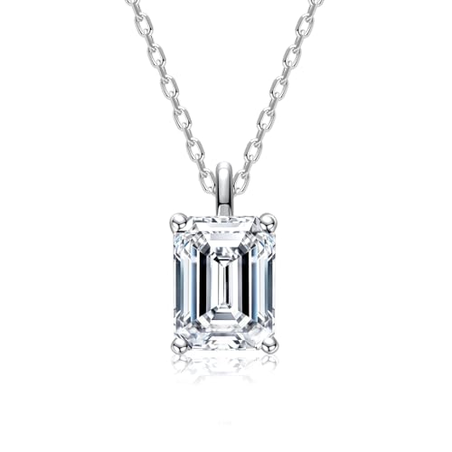 CADYNO 14K Solid Real White Gold Moissanite Pendant Necklace Emerald Cut 2CT D Color Lab Created Diamond Birthday Anniversary Mothers Day Valentines Day Christmas Gifts for Mom Her Women