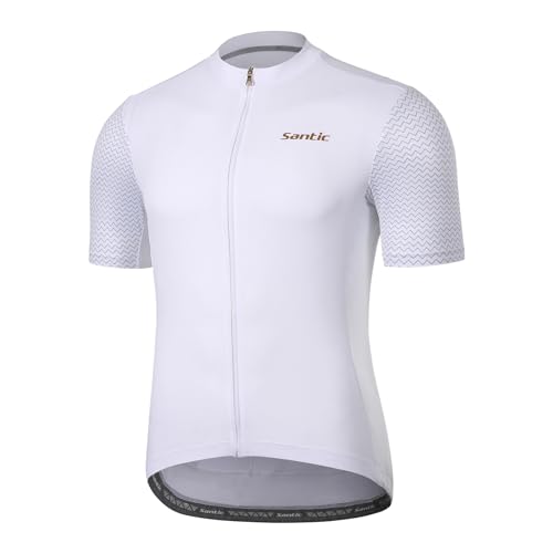 Santic Men's Cycling Jersey Short Sleeve Tops Pro Road Bike Shirt Full Zipper UPF 50+ MTB Jersey with Pockets