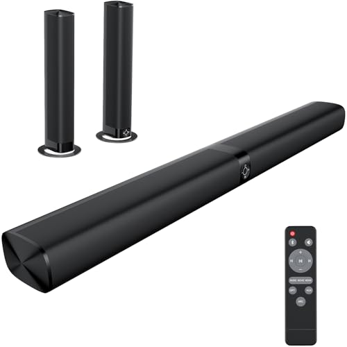 Assistrust Sound Bar for Smart TV, 60W Soundbar with Bluetooth/ARC/Opt/AUX Connect, Auto Volume Boost, 3 Equalizer Modes, 2 in 1 Detachable Soundbar for TV/PC/Gaming/Projectors