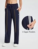 BALEAF Womens Track Pants Athletic Running Pants Sweatpants Straight Leg Zipper Pockets Sports Jogging Striped Loose Fit Navy XL