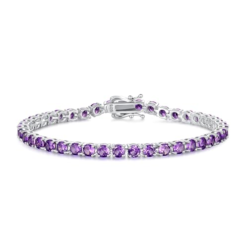 FANCIME Sterling Silver Tennis Bracelet Created Amethyst Tennis Bracelet February Birthstone Wedding Bridal Prom Fine Jewelry Gift For Women, Length 7.2 Inch Width 4mm