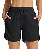 Willit Women's 5" Athletic Running Shorts Quick Dry Workout Hiking Shorts High Waisted Active Shorts Zipper Pocket Black L