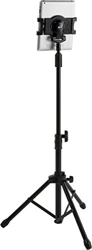 iPad Floor Stand, Tripod Base, Height Adjustable, Telescoping Post, Portable, Carry Case (Black)