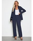 LookbookStore Pants Suit for Women Dressy Elegant Blue Two Piece Set for Women Dressy Pant Suits Womens Suits for Work Professional Outfits for Women 2 Piece Sets Dressy Fall Navy Blue Size Large