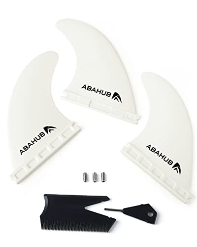 Abahub Surfboard Thruster Fins Set, Compatible with Future Style Fin Box, Fiberglass Reinforced 3 Pieces Surf Fin Set for Surf Boards, Surfing Longboard, Shortboard, with Screws and Key, White