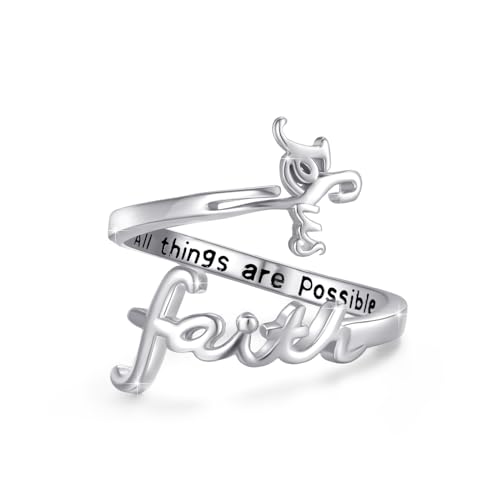 Jesus Faith Cross Ring,Sterling Silver Adjustable Open Faith Cross Religious Ring Christian Inspiring Incentive Jewerly for Women