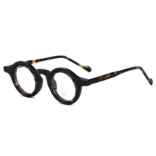 Tr90 Round Glasses Frame Korean Style Vintage Small Glasses Blue Light Retro Unisex Cp Acetate Temple, Black Leopard Frame