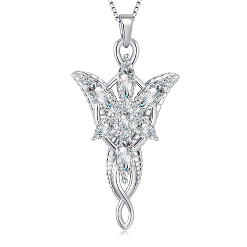 Jurikko 925 Sterling Silver Arwen Evenstar Pendant Necklace for Women, Lord of The Ring Jewelry Gifts, Elvish Jewelry Gift Pendant for Women, 5A Cubic Zirconia