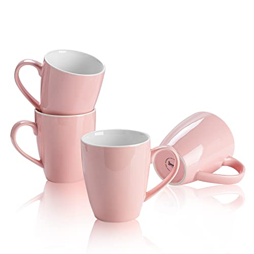 Sweese Porcelain Coffee Mugs - 16 Ounce (Top to the Rim) for Coffee, Latte, Tea, Cocoa, Set of 4, Pink
