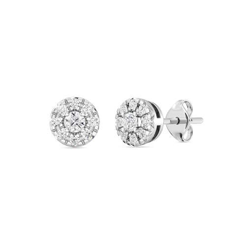 Gilded 1/4 Carat Total Weight Lab-Grown Diamond Stud Earrings for Women | 925 Sterling Silver | Round Halo Shaped | Hypoallergenic Fine Jewelry | Prong Setting, Push Back Nut | SI1 Clarity, F Color