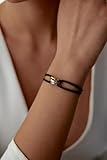 TRINITY BRACELET - 3 TONE (Gold Filled - Sterling Silver) Designer, high-end fashion, UNISEX, Statement Bracelet. Promise Bracelet and Trendy Gift for someone special! (Black)