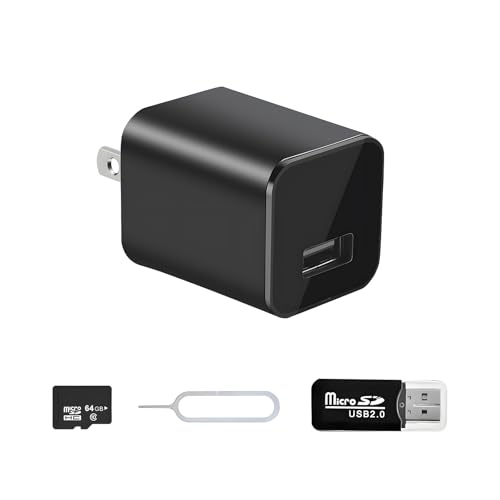 NJINALW Charger Camera - 1080P Small Camera with Motion Detection - Nanny Cam for Home Indoor Security - 64GB Micro SD Card Included-No WiFi