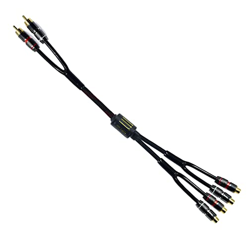 Arklove 1ft Shielded RCA Plug Splitter Stereo Audio Video Cable 2 Male to 4 Female Dual Speaker Y Adapter Connector Extension Cord 24k Gold Plated 1 Input 2 Output