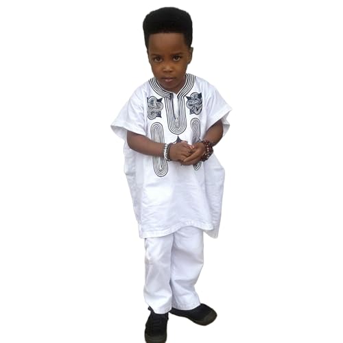 HD African Embroidery Attire for Toddler Boys White Dashiki Outfit 2XL