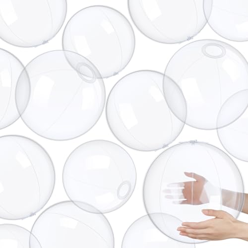 Hungdao 12 Pieces Inflatable Clear Beach Ball Bulk 16 Inch Transparent Swimming Pool Bubble Ball for Ocean Under the Sea Hawaii Luau Party DIY Favors Decorations