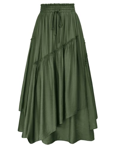 Scarlet Darkness Women Long Renaissance Layered Elastic High Waist Irregular Skirt Army Green L