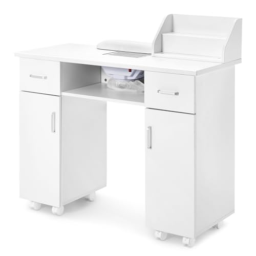 Artist hand Manicure Table, Nail Table, Storage Rack,Nail Station, Wooden Drawers, Nail Desk, Beauty Workstation, Wrist Cushion, Nail Table, Lockable Wheels