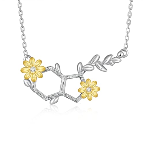 Serotonin Molecule Necklace for Women S925 Sterling Silver Serotonin Necklace Dopamine Science Jewelry Gifts for Women Teacher Professor Chemistry Grad
