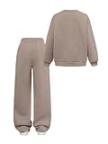 SOLY HUX Girl's Sweatsuit Letter Graphic Crewneck Sweatshirt Casual Sweatpants Sets 2 Piece Outfit Khaki Letter 10Y