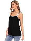 Air Curvey Camisole for Women Bulid in Bra Casual Flowy Cami Adjustable Spaghetti Strap Tank Top Pleated Loose Fit Black XXL