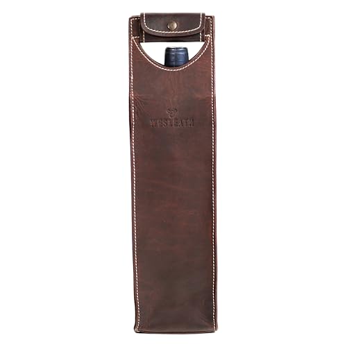 Leather Tote Wine Carrier Bag | Premium Quality Single Bottle Carry with Strong Handles, Full Grain Leather & Metal Buckle - Protective Carrier for Picnic, Wine Champagne Gift Bag in Burgundy