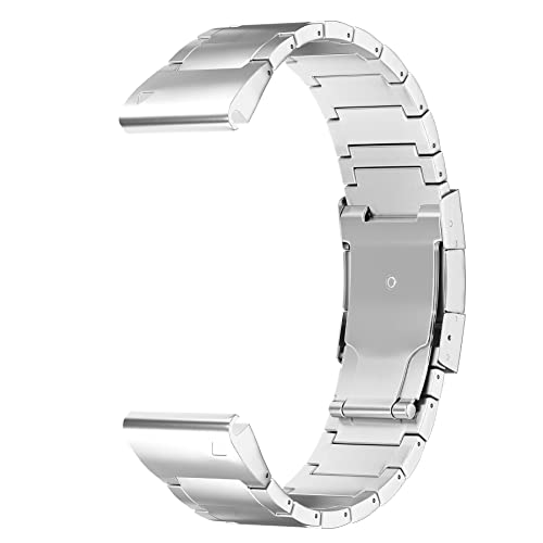 LDFAS Fenix 8/7/6 Pro/5 Plus Band, 22mm Titanium Metal Quick Release Easy Fit Watch Strap with Double Button Clasp Compatible for Garmin Fenix 7 5 Plus 6 Pro/Forerunner 935/945/Epix Gen 2 Band, Silver