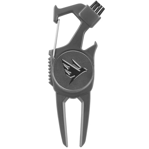 SWIFTEE Golf Divot Pitch Mark Repair Tool 7-in-1 - Club Holder, Brush, Clip Buckle, Groove Cleaner, Bottle Opener, Ball Marker, Divot Tool - Gift Box Included (Matte Black)