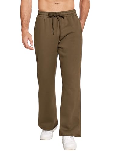 PINSPARK Mens Falred Brown Sweatpants with Pockets Baggy Wide Leg Sweatpants for Men Loose Fit Elastic Drawstring Cotton Fleece Lounge Jogging Pants XL