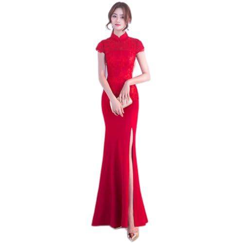 REDBMX Red Traditional Chinese Wedding Gown Cheongsam Long Qipao Bride Traditions Classic Women Dress Oriental Dresses Size S-3XL