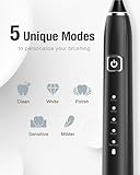 7AM2M Sonic Electric Toothbrush with 6 Brush Heads for Adults&Kids, One Charge for 120 Days, Wireless Fast Charge, 5 Modes, 40000VPM Powered Toothbrush, 2 Minutes Built in Smart Timer (Black)