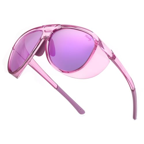 FEISEDY Polarized Aviator Sunglasses Men Women Oversized Round Steampunk Sunglasses Side Shield Goggles B0095