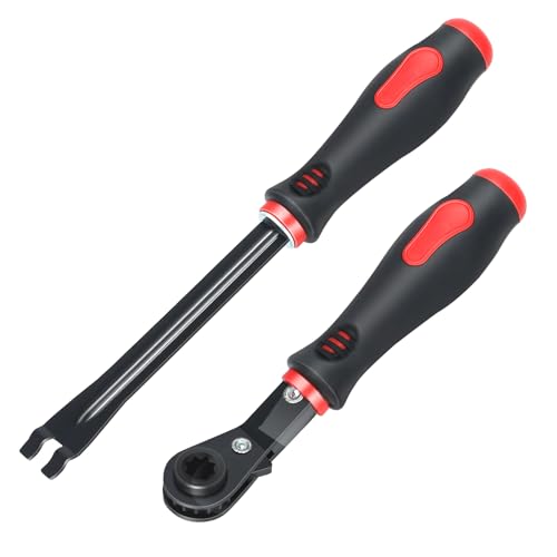 EXJIOTA Automatic Slack Adjuster Tools, 5/16" Brake Adjustment Tool Ratcheting Wrench Air Brake System Adjustment Wrench Tools Set for Semi Truck Big Truck Trailers(2-Piece)