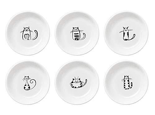 FUYU 6pcs Cute Cat Ceramic Sauce Dish Seasoning Dish Dessert Plate Snack Plate Side Dish, 4 inches