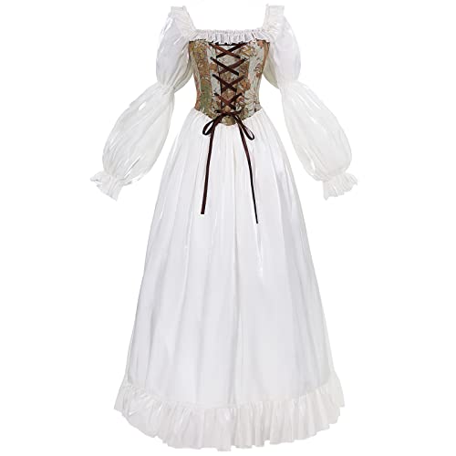 NSPSTT White Renaissance Dress Women Fairy Dress Victorian Medieval Costume, Fairy Green, L