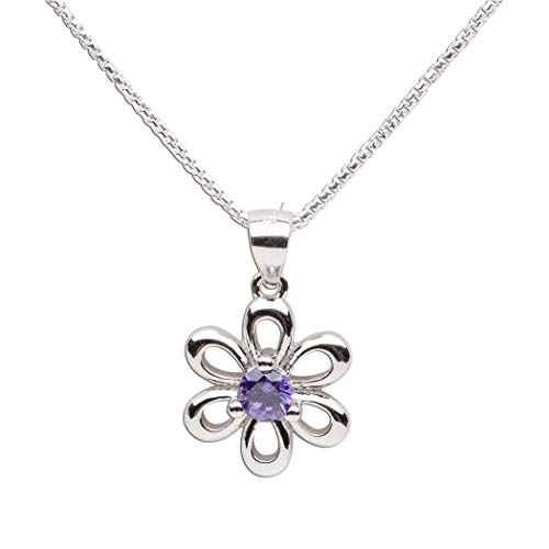 Cherished Moments Sterling Silver Daisy Simulated February Birthstone Necklace