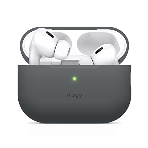elago Compatible with AirPods Pro 2nd Generation Case (2022), Protective Silicone Case Compatible with Apple AirPods Pro 2, Front LED Visible, Supports Wireless Charging [Dark Grey]